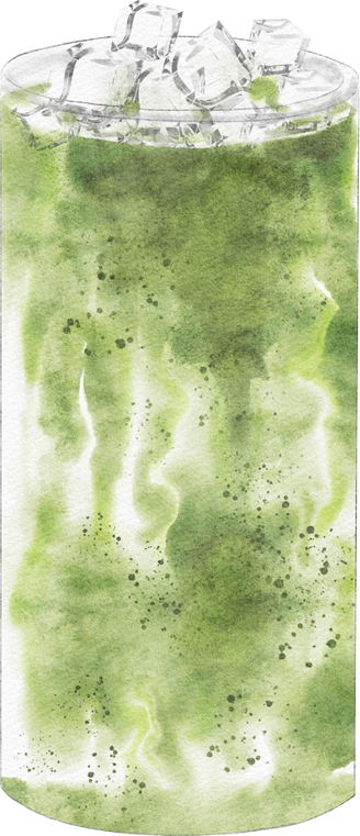 watercolor illustration green tea latte
